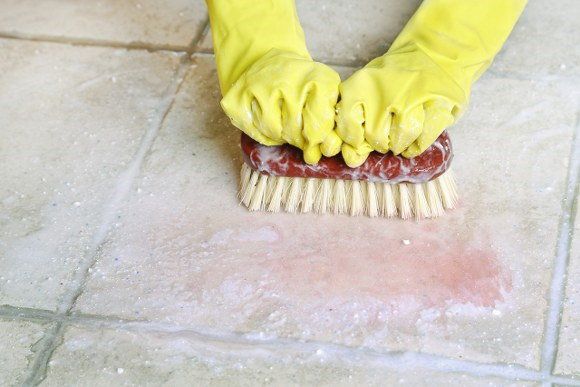 scrubbing tiles